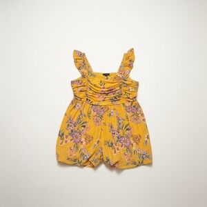Torrid‎ Mustard Yellow Floral Mesh Ruched Top Plus Size 2 Ruffle Straps 148862